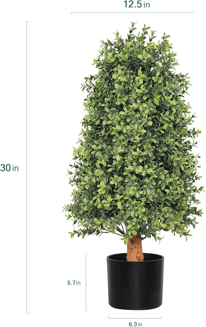JOZHENJU 30inch Topiary Trees Artificial Outdoor Set of 2, Artificial Topiary Boxwood Tree UV Resistant Faux Plants, 2.5ft Artificial Plants & Trees for Indoor and Outdoor Porch Home Decor