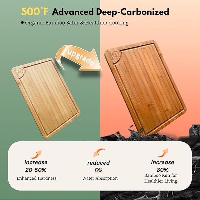 Define Aura Organic Bamboo Cutting Board Set of 3 – Wooden Kitchen Boards for Chopping, Meal Prep & Serving – Durable Charcuterie & Cheese Boards with Deep Juice Grooves and Side Handles