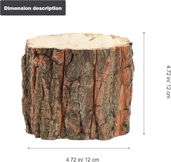 Yardwe 3Pcs Rustic Bark Design Wood Planters, Decorative Flower Pots Plant Containers for Home, Patio, Balcony, and Garden, 3.54X9.44X3.14Inch