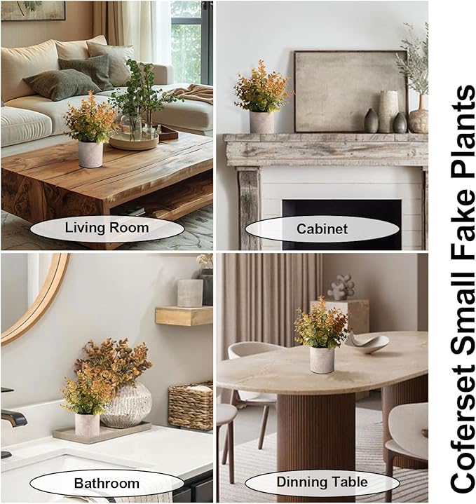2 Pack Small Fake Plants Eucalyptus Potted Artificial Plants for Shelf Desk Home Bathroom Farmhouse Room Coffee Table Decor Fall Decor (Yellow)