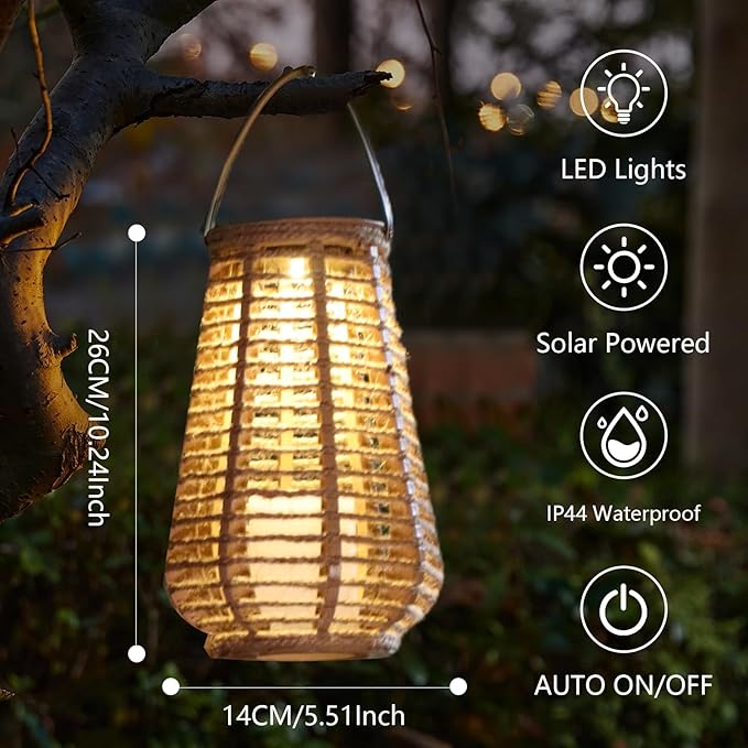 Solar Lanterns Outdoor Waterproof, Imitation Candle Lantern in Bohemian Style for Garden, Backyard, Patio Decor, Birthday Gifts for Women Mom Grandma, Hanging Garden Lights for Outside (2 Pack)