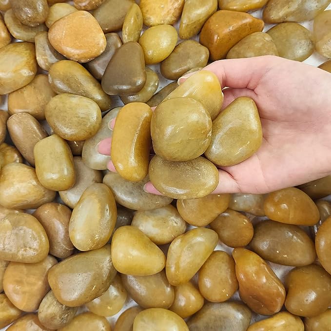 FANTIAN 40 lbs Yellow River Rocks for Landscaping, 1-2 Inch Polished Pebbles for Indoor Plants, Decorative Rocks Stones for Fish Tank, Vases, Aquariums, Fountains, Pathways, Backyard and Garden