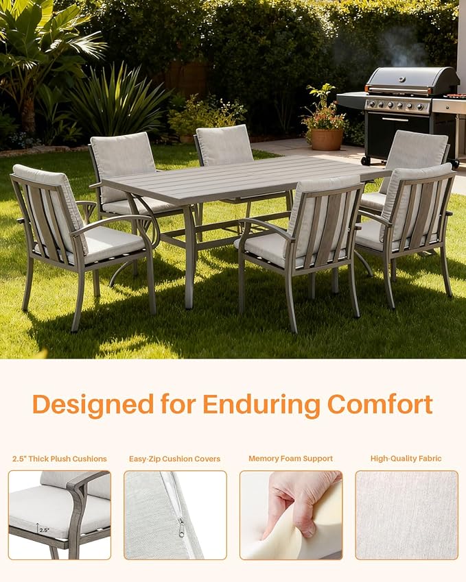 Patio Dining Chairs Set of 4, Aluminum Outdoor Dining Chairs with Thick Cushion, Patio Outdoor Chair Set for Table, Patio Chair Furniture Set for Deck, Backyard, Garden, Pool, Limed Oak
