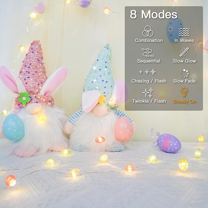 suddus Easter Eggs Decor Lights,12.8ft 40LED Multi Color Small Fairy Lights with Remote, Easter Lights String Battery Operated for Table Indoor Home Wreaths Mantels Outdoor Tree Garden Decoration
