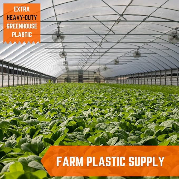 Farm Plastic Supply - Clear Greenhouse Plastic Sheeting - Ultra Durable - 8 mil - (50' x 25') - 4 Year UV Resistant Polyethylene Greenhouse Film for Gardening, Farming, Agriculture