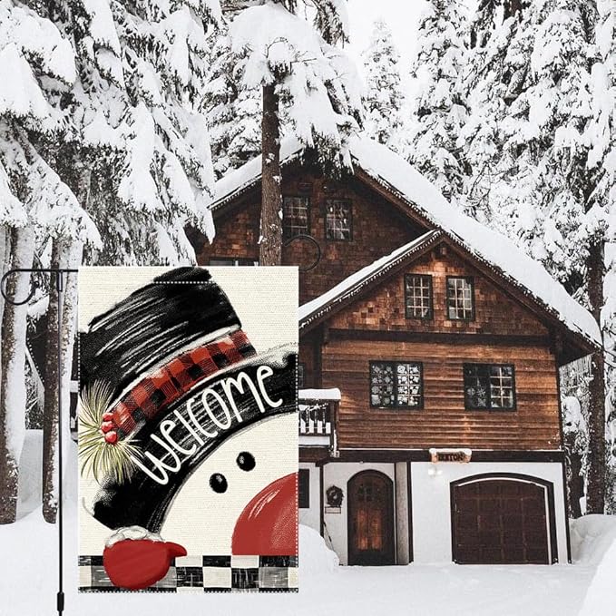 Snowman Cardinal Hello Winter Garden Flag 12x18 Inch Double Sided, Winter Holiday Yard Outdoor Flag