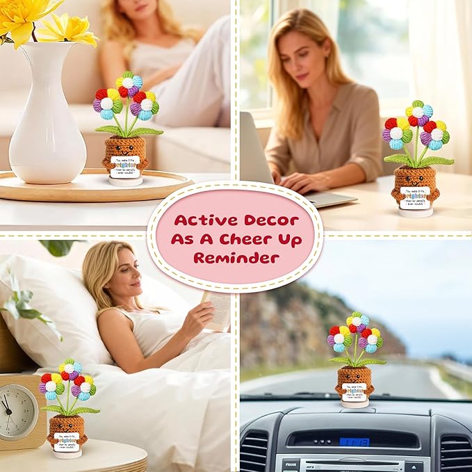 penzoos Emotional Vessels – Rainbow Crochet Flower “You Make Life Brighter”, Handmade Thinking of You Gift for Women, Get Well or Encouragement Present, with Hidden Card “for You with Love”