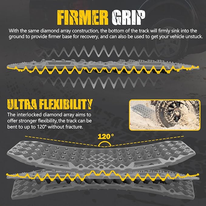 BUNKER INDUST Off-road Traction Boards with Jack Base,Pair Recovery Track 4X4 Jeep Truck Emergency Tire Traction Mat with Bag -Sand, Mud, Snow Tracks Grey Traction Pad (Gen 7th)