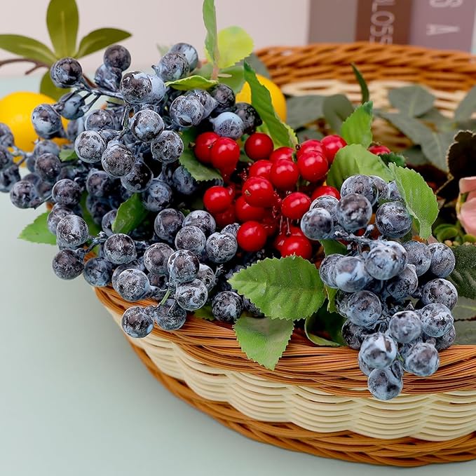 4pcs Artificial Blueberries Fruit Stems Fake Berries Picks Flowers Plant Decorations DIY Flower Arrangement Garland Bouquet Home Wedding Party