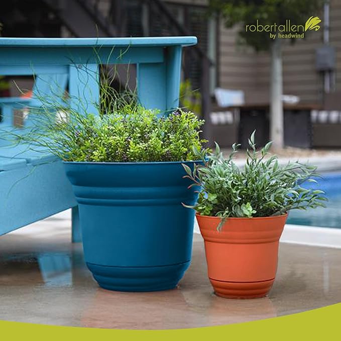 Headwind Traverse Planters – 7" 2 Pack Plastic Plant Pot in Sapphire Blue - Indoor & Outdoor Pots for Plants with Drainage - Decorative Plant Pot, Flower Pots Outdoor for Garden by Robert Allen