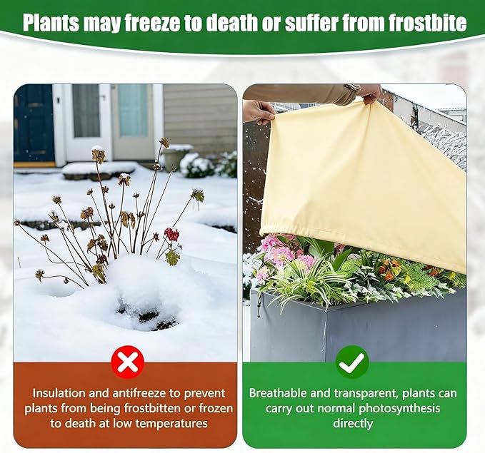 BATULU Plant Cover Freeze Protection,Rectangular Plant Protection Cover, Planter Plant Winter Frost Blanket with Zip Drawstring,2 Pack (39.3x17.7x15.7INCH)