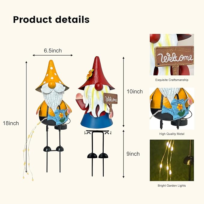 HONGLAND Garden Gnome Statue with Solar Lights -18 Inch Gnomes Decorations with Firework Solar Lights, Birthday Gift for Woman Grandma for Patio Yard Lawn Porch