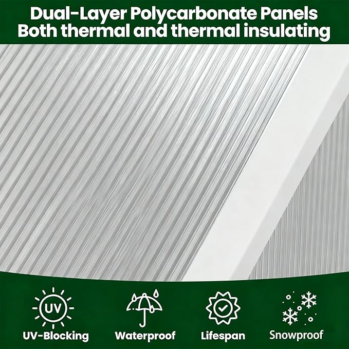 6x11 FT Greenhouse, Heavy Duty Aluminum Polycarbonate Greenhouses for Outdoors with Roof Vent, Easy Assembly, Lockable Door, Large Walk-in Greenhouse for Patio, Backyard, Garden, Silver
