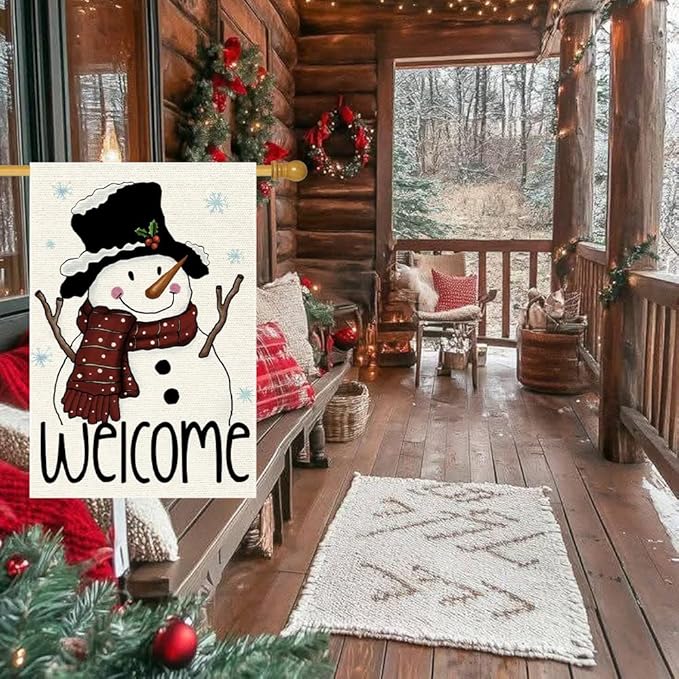 Snowman Snowflake Garden Flag 24x40 Inch Small Double Sided Burlap Vertical,Xmas Winter Welcome Holiday Christmas Decorations Yard Lawn Outdoor Decor Banner (RMQ-67D, 28"X40")