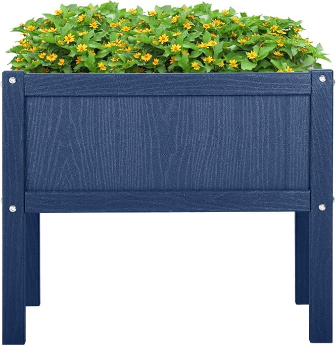 Raised Garden Beds Outdoor,Raised Herb Planter Box Outdoor with Legs and Drainage Hole Waterproof,Rot Resistant,for Vegetables Flower Tomato Patio Backyard Navy