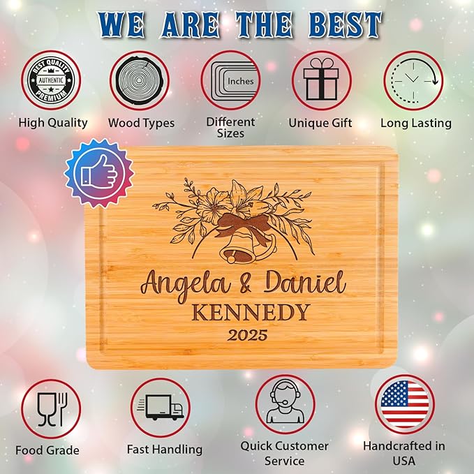 Custom Cutting Board Gift for Christmas, Engraved Wood Charcuterie Board for Housewarming, Anniversary, New Home, Wedding, Engagement, Best Gift Ideas for Couples, Parents, Women, Newlyweds