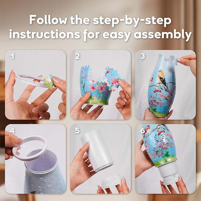 MYLARREN 3D Puzzle Vase for Adults & Kids, 152 Pcs 3D Puzzle Planter Vases for Flowers, Arts and Crafts for Kids 4-6, Adults, Girls, Cute Unique Flower Vases with Night Light(Bird)