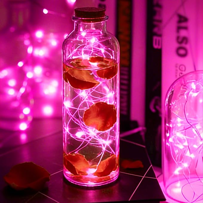 LAMPHOME 20 Pack Pink Valentine Fairy Lights, Battery Operated Valentines Day String Lights, 20 LED on 6.6FT Firefly Fairy for Galentine's Day Decoration Wedding Party Mason Jar Christmas Bedroom