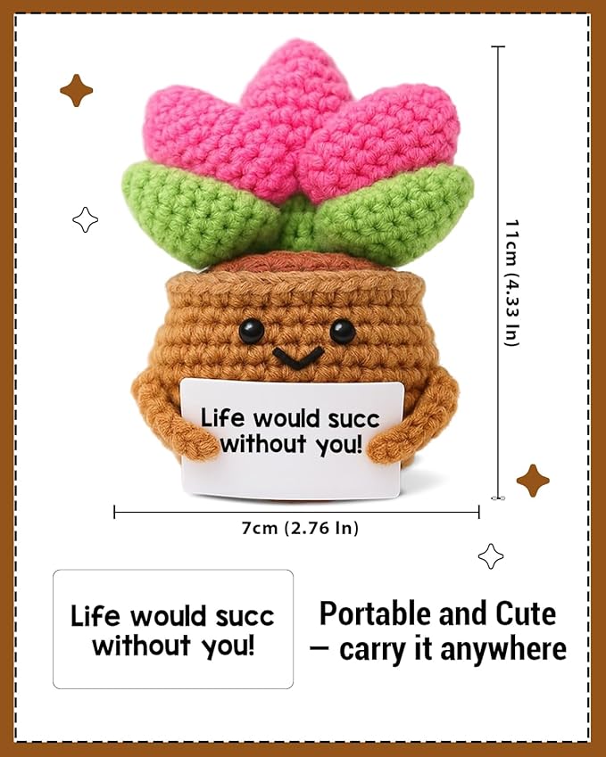 WEZADUK Positive Emotional Support Crochet Plants, Funny Succulent Gifts for Women Men Plant Lovers, Birthday Gift Ideas, Mini Handmade Crochet Succulent Decor