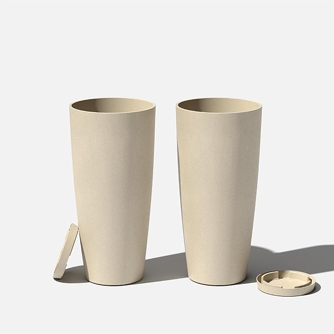Veradek Vega Round Tall Planter Pots for Indoor/Outdoor Use | Made from Plastic - Stone Mix with Drainage Holes | Perfect for Small to Large Succulent Plants, Flowers, Modern Interior Plants