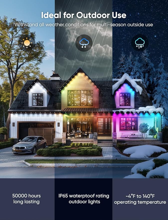 APPECK Permanent Outdoor Lights 150ft,RGBW Eaves Light with 108 LED Lights,111+ Scenes Modes Outdoor Lighting, Waterproof Permanent Light for Daily Holiday Decorations, Works with Alexa,White