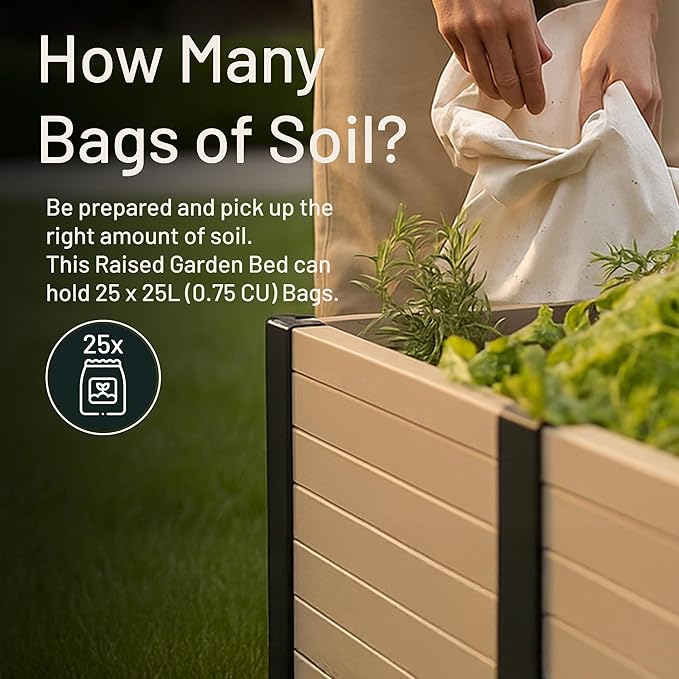 Tierra Verde 48-Inch x 48-Inch Raised Garden Bed with Tool-Free Connect System and Crafted from Recycled Materials, for Patios or Decks, Khaki