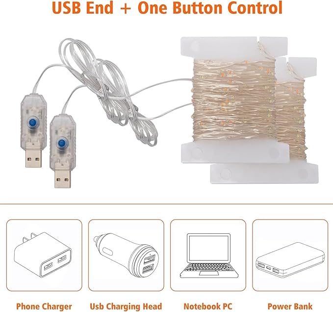 Beingreat 2 Pack USB Plug-in Fairy Lights, 33ft 100 Mini LED Copper String Lights with 8 Modes, USB Starry Lights for Bedroom Wedding Christmas Garden Party DIY Crafting, Warm White