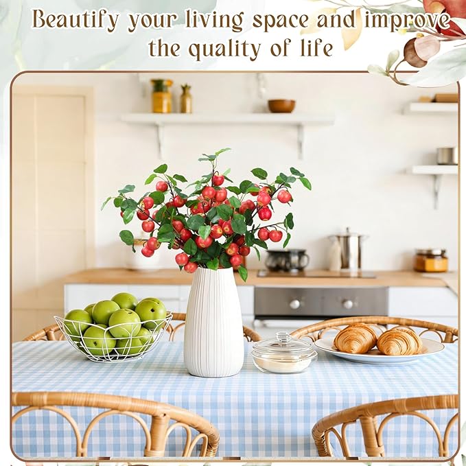 6 Pcs 29.53 Inches Artificial Fake Apple Branches Realistic Tall Apple Bouquets Tree Branch with Long Stem and Green Leaves Fruit Plant for Home Office Vase Filler Shop