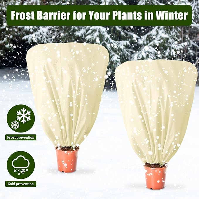 EYNDYN 8 Pcs Plant Covers Frost Protection Bag 47" x 31.5" Winter Reusable Plants Jacket with Drawstring Shrub Protection Wraps Bags Frost Blanket for Winter Outdoor Garden Plants