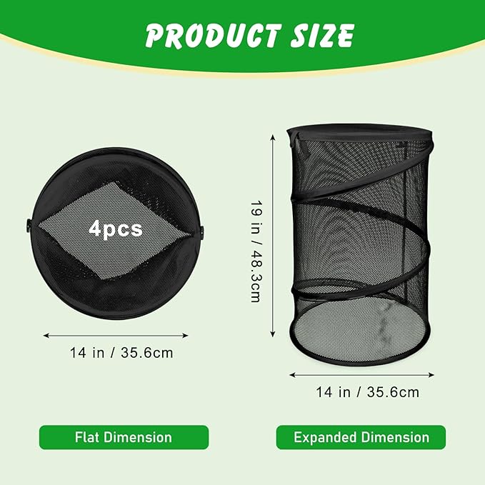 Zofylux 4 Pcs Pop Up Plant Cover Net,19”x 14”Round Foldable Plant Covers,Garden Plant Protectors with 16 Pcs Ground Stakes,Garden Mesh Covers for Outdoor and Indoor Plants