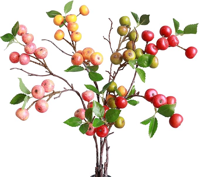 Forlaoers Like Natural 4Pcs 21.6 Inch Faux Berries Artificial Berry Branches Fruits Artificial Flowers for Christmas Home Decorations Living Room Table Vase Decor Office Gifts Indoor