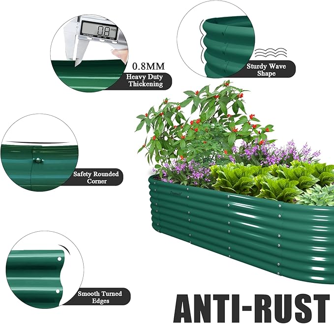 4 Pack 8x3x2FT Galvanized Raised Garden Bed Large Metal Planter Box Kit Elevated Raised Garden Planters for Outdoor Plants, Green