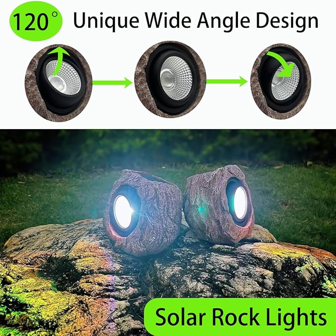 Solar Rock Lights Outdoor Waterproof, 2 Pack LED Colored Garden Landscape Light, Stone Statue Bright Solar Spot Light for Path, Yard, Patio, Lawn, Porch, Yard Decoration and Lighting