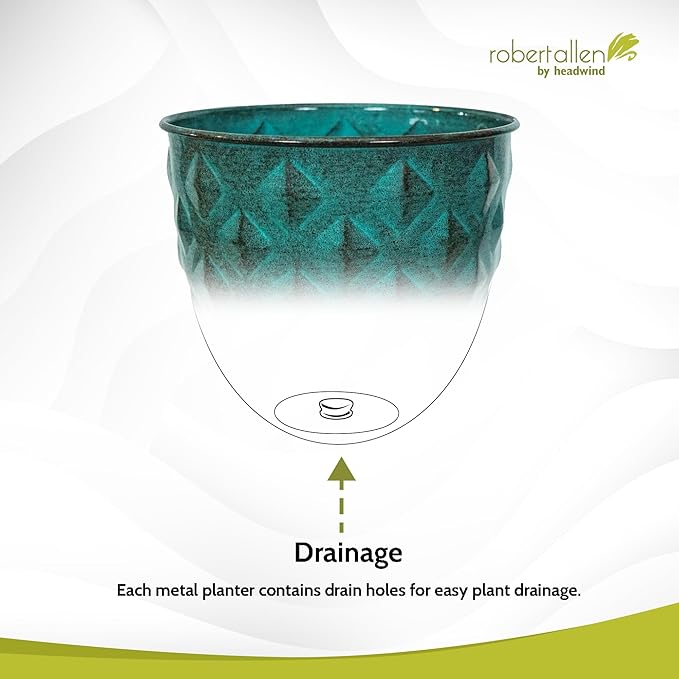Headwind Glazed Ironstone Diamonte Collection – Surf Green 8-Inch Decorative Plant Pot, Indoor & Outdoor, Vintage Diamond-Textured, Lightweight & Weather-Resistant for Garden Use by Robert Allen