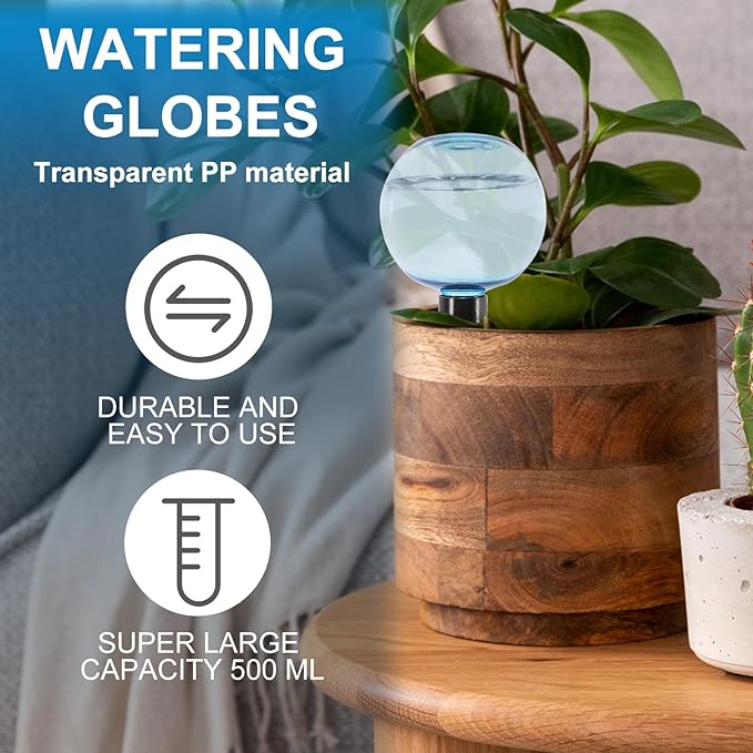 2 Pack Self Watering Globes 17oz Large Plant Watering Globes Top Fill, Self Water Planter Insert Indoor/Outdoor Plastic Water Bulbs Slow Release Terracotta for Plants, Blue
