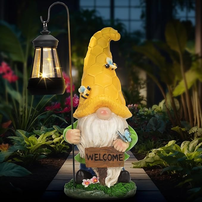 Christmas Gnomes Outdoor Statue with Solar Lights, Waterproof Solar Garden Gnomes Decorations for Yard with Lantern Light Outdoor Decorations for Patio Mom Gift