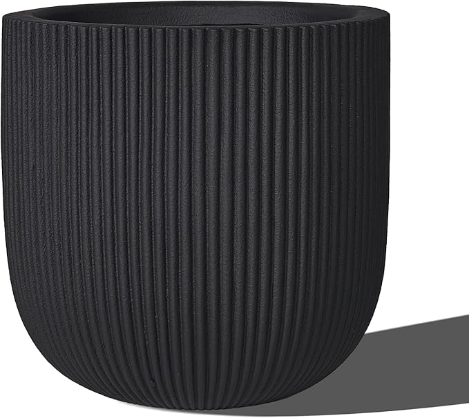 TerraDeco 16 Inch Handmade Concrete Outdoor Planter - Classic Striped Design | Fiberglass & Composite Material | Durable for Commercial & Home Decor