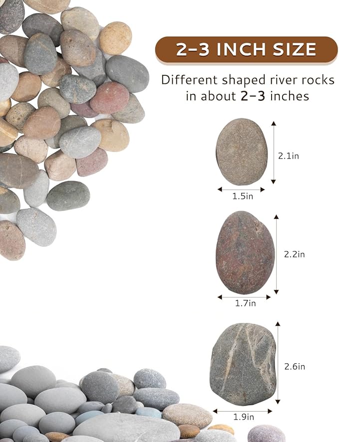 FAHAXIKI Natural River Rocks-10 lbs of Pebbles and River Stones,2-3 Inch Plant Rocks for Landscaping,Garden Paving,Crafting,Walkways,and Outdoor Decorative Stone,Mexican Beach River Rocks
