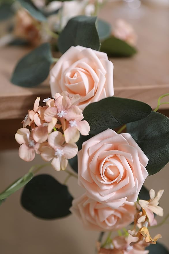 YYHUAWU Artificial Flowers Combo Box Set Gradient Color Flower Leaf with Stems for DIY Wedding Bouquets Centerpieces Baby Shower Party Home Decorations (Gradient Champagne)