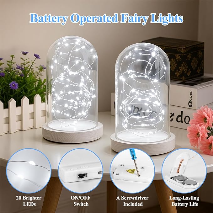 Lakumu 12-Pack Fairy Lights Battery Operated String Lights-7FT 20 LED,Waterproof Silver Wire Firefly Lights for Mason Jars DIY Bedroom Wedding Party Centerpiece Table Decor, Cool White
