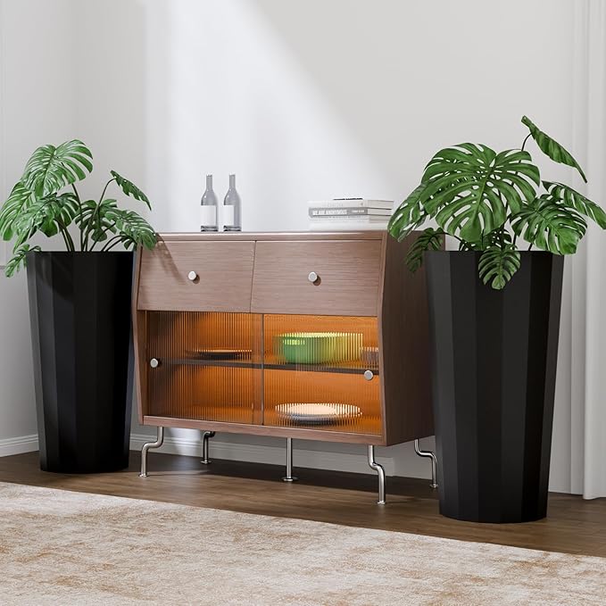 Diyfire 2PCS Tall Planters for Outdoor Plants, 23.6 Inches Large Outdoor Conical Flower Pots for Porch with Drainage Holes and Drainage Baffle, Tapered Large Planters for Garden, Balcony Use, Black