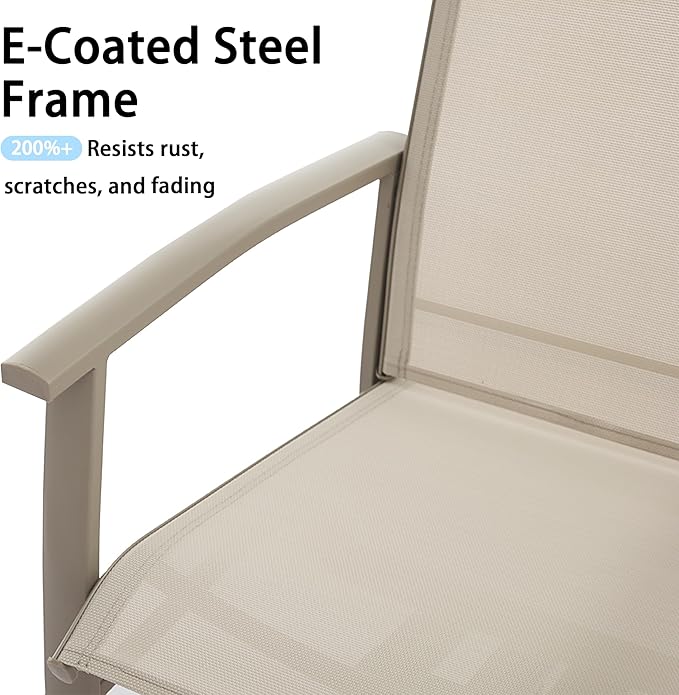 Outdoor Swivel Dining Chair Set of 4, All Weather Patio Dining Chair with Textilene High Back and Metal Frame for Backyard, Lawn Garde and Deck, Beige Ivory