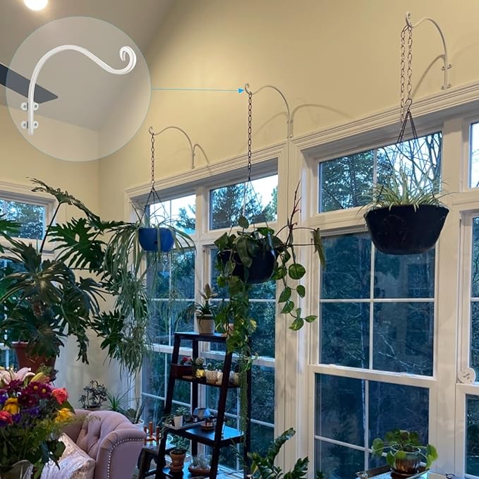 Maosen 16 Inch Plant Hangers Outdoor 2 Pack White, Heavy Duty Plant Hanging Bracket Hook for Flowers Baskets Planter Pots Bird Feeder Lanterns Wind Chimes Outdoor Indoor