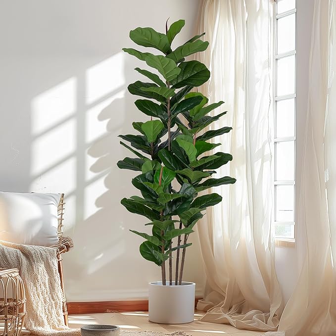 Yepdin 2 Pack Fiddle Leaf Fig Tree - Artificial Ficus Tree with Tall Artificial Plants Large 69 Fiddle Leaves -Fake Trees for Indoor Outdoor Home Decor Living Room