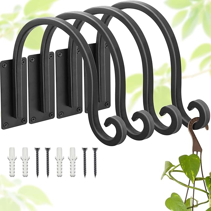 Lifyzoon Heavy Duty Plant Hanger Bracket (8"/Black) Outdoor Hand-Forged Hanging Plant Bracket Durable and Stable Bird Feeder Hanger