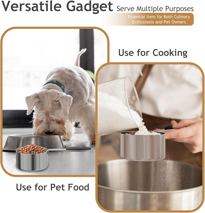 2PCS 1/8CUP(30ml) Dog Cat Food Scoop, Stainless Steel Measuring Cup, Metal Pet Scooper with Inner Precision Scale Measurement