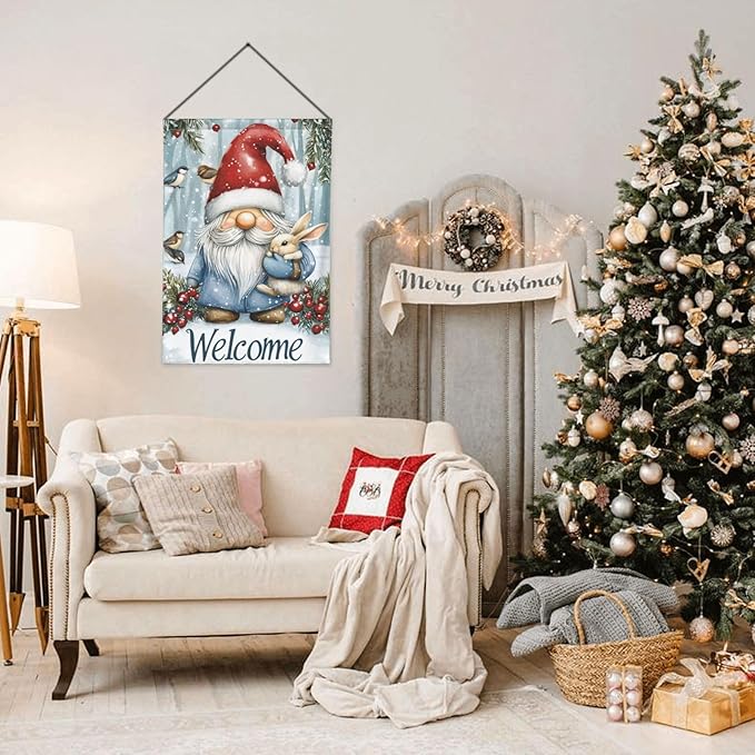 Christmas Gnome Garden Flag Vertical Double Sided Outdoor Yard Flags 12.5x18 Inch Burlap Banners Vertical Double Sided for Outdoor Decor Lawn