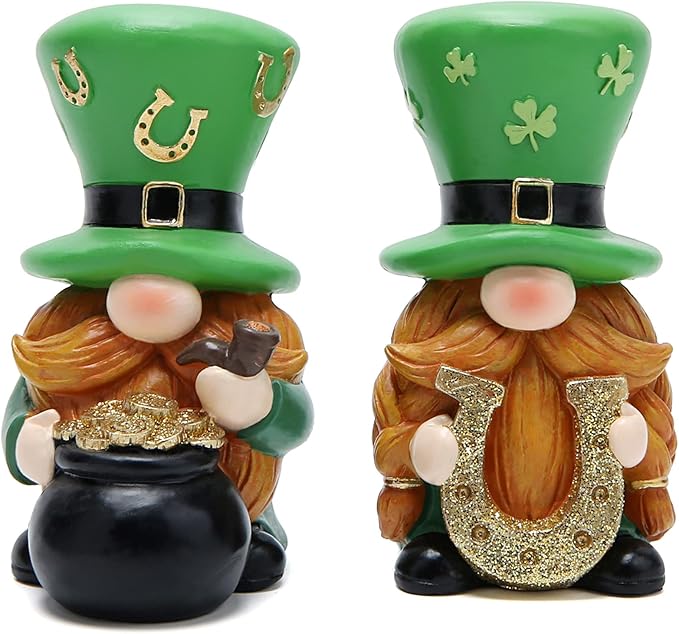 Hodao 2 PCS Spring St Patricks Day Gnomes Decorations Beard Elf Decor Home Table Ornament Decor Dwarf Figurines for St. Patricks Day Gifts Green Irish Gnome Decorations