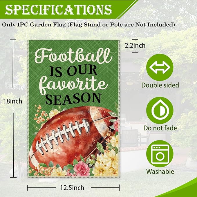 Hafhue Football Is Our Favorite Season Garden Flag, 12 x 18 Inch Double Sided Farmhouse Holiday Yard Garden Lawn Court Backyard Decoration Flag, Appreciation Gifts for Football Lover Coach Men Women