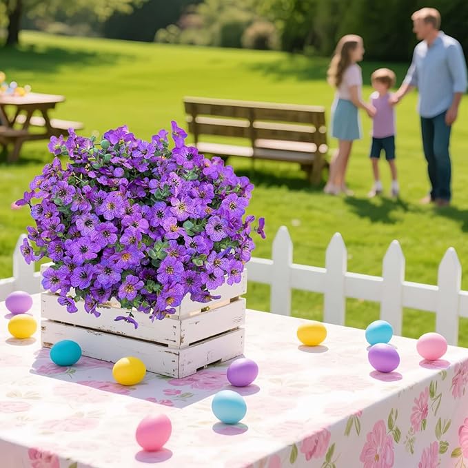 XccJLYB Artificial Flowers Outdoor UV Resistant Fake Plants, 12 Bundles Silk Daisy in Pots for Porch Patio Garden, Faux Potted Home Decor for Outside (Purple)